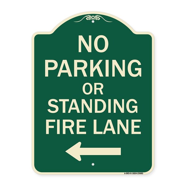 No Parking or Standing Fire Lane W/ Left Arrow Heavy-Gauge Aluminum Sign, 24" x 18", G-1824-23683